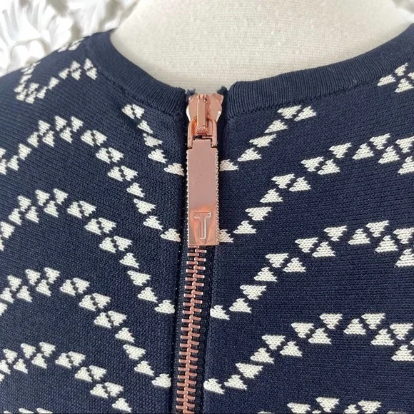 {Ted Baker} Navy/Ivory Bryena Jacquard Fit & Flare Knit Dress, US Size 2 - Picture 8 of 12